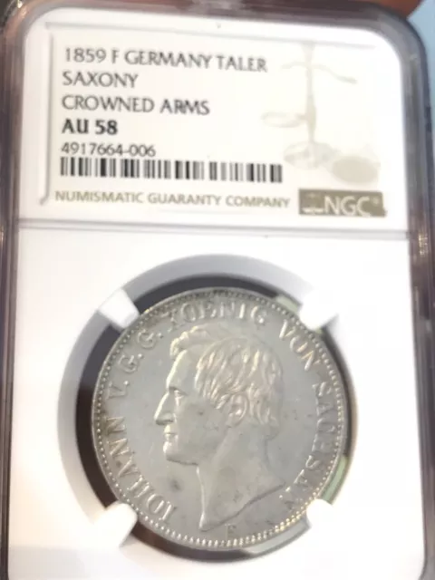 Germany Saxony  1859-F  Taler Silver Coin, Ngc Au58