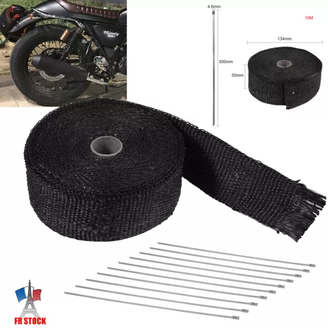 10M Bande Thermique Echappement Moto Ruban Protection Isolant avec 10 Attaches