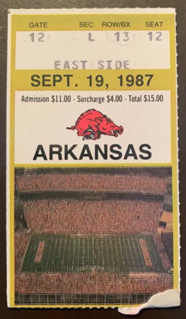Arkansas Razorbacks 9/29/1987 ORIGINAL college football ticket vs Tulsa