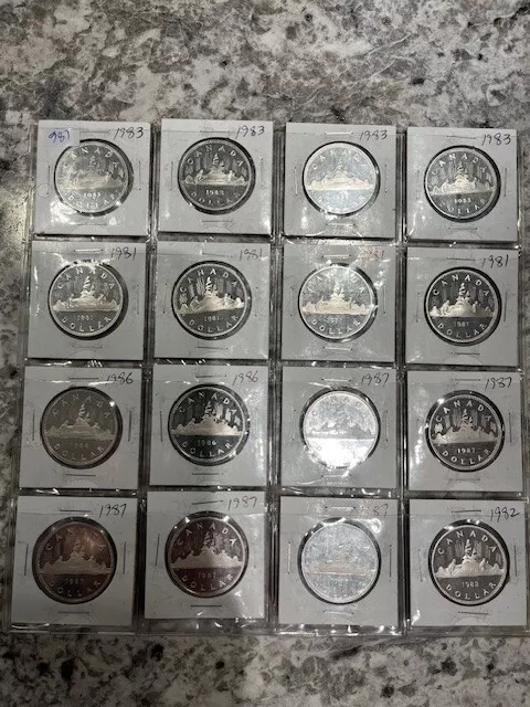 16 Canada 1981, 1982, 1983, 1986, 1987 Proof Voyageur Dollars!!