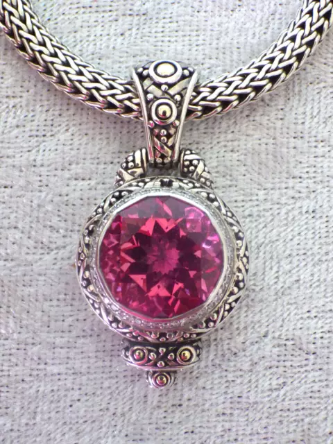 John Hardy sterling silver 18K gold pink topaz diamond necklace Batu Sari
