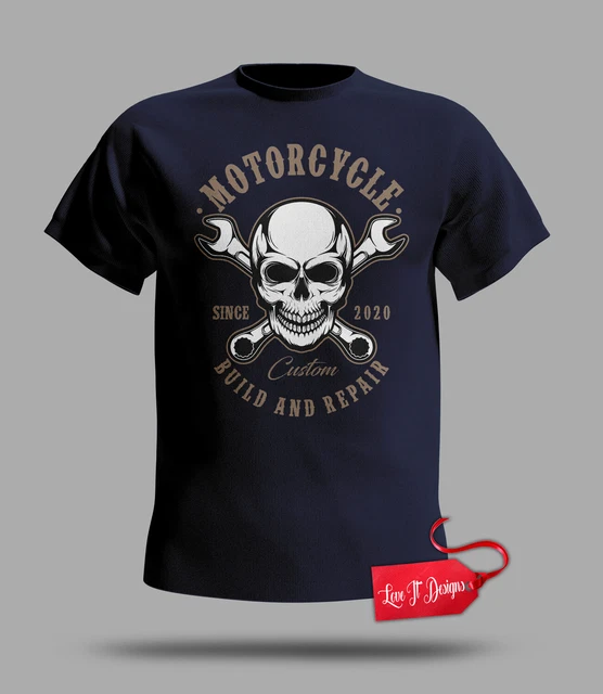 Motorcycle Skull design T-shirt Mechanic T Shirt Custom Biker Tshirt T shirt