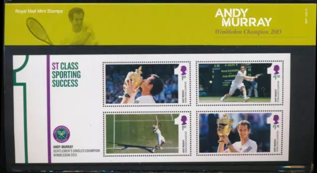 Gb Royal Mail Andy Murray 2013 Wimbledon Presentation Pack Mnh
