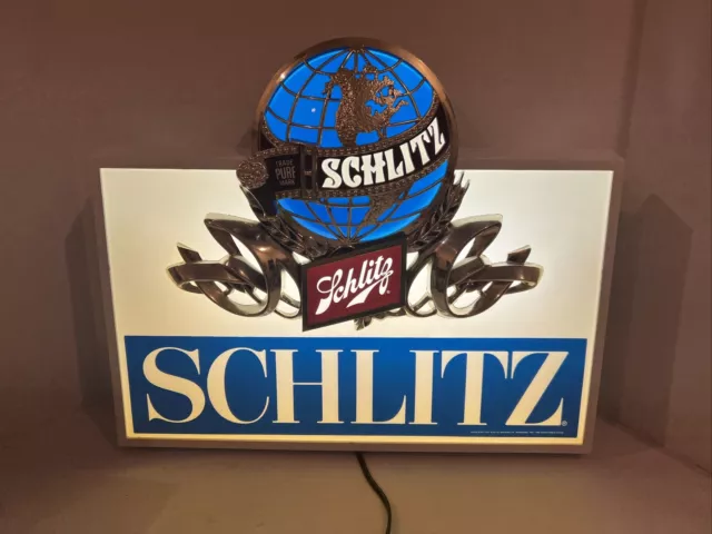 RARE VINTAGE SCHLITZ BEER LIGHTED BACKBAR bar SIGN  world globe  display 1977
