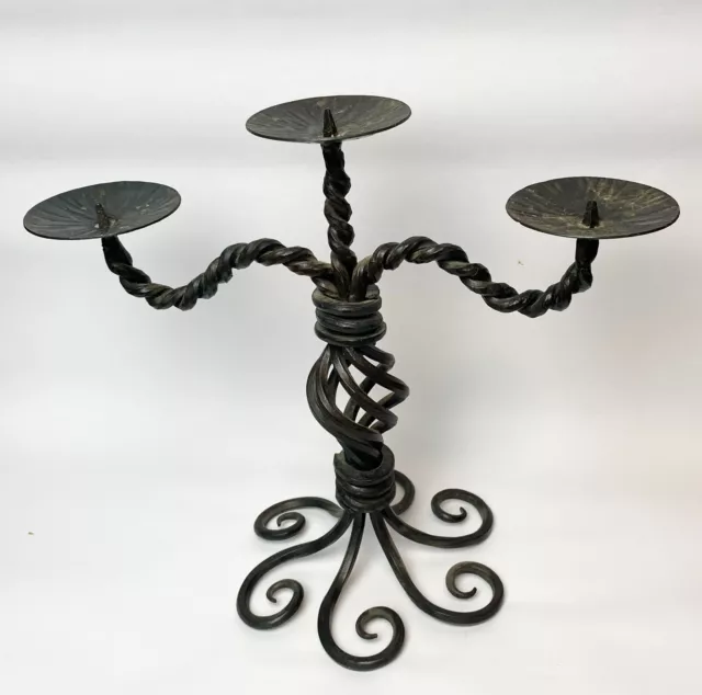 Hand Forged [ Candlestick Holder ]Black Wrought Iron Three Arms Candleholder