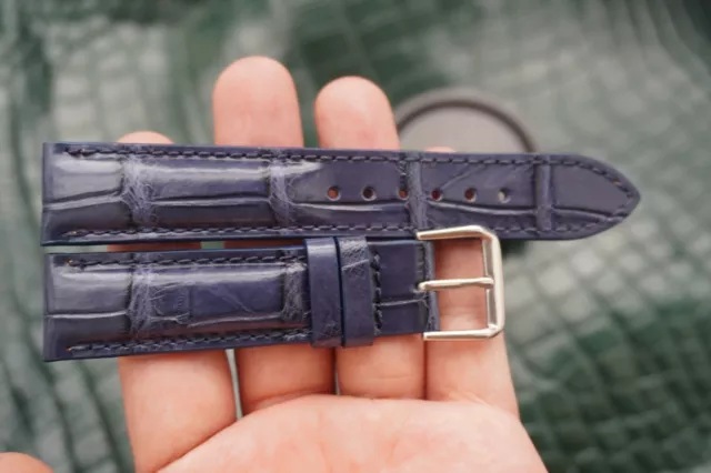 18mm/16mm Blue Handmade Real Crocodile Belly Skin Leather Watch Strap Band