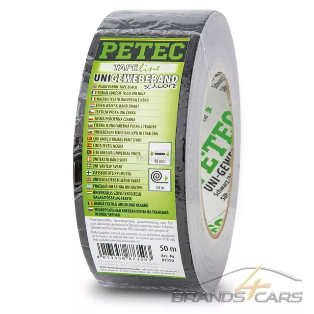 PETEC GEWEBEBAND SCHWARZ 48mm x 50m PANZERBAND TAPE TEXTIL FEUCHTIGKEITBESTÄNDIG