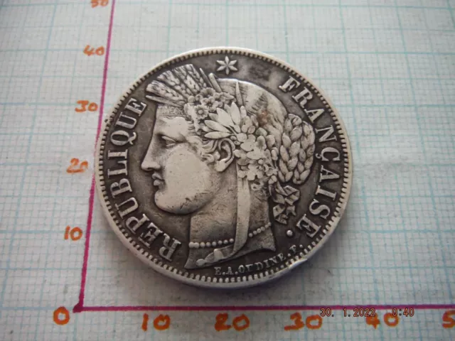 1850 FRANCE 2nd REPUBLIC 'CERES' .900 SILVER 25g CROWN SIZE COIN 'PARIS MINT' VF