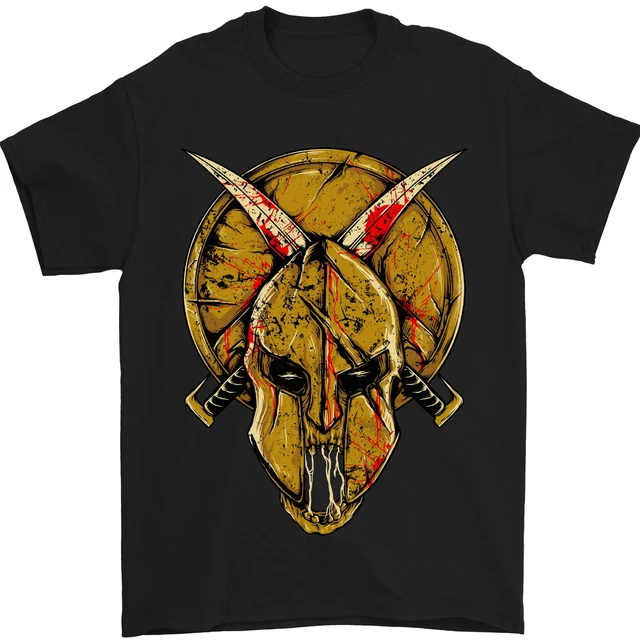 T-shirt uomo casco teschio spartano palestra MMA arti marziali 100% cotone