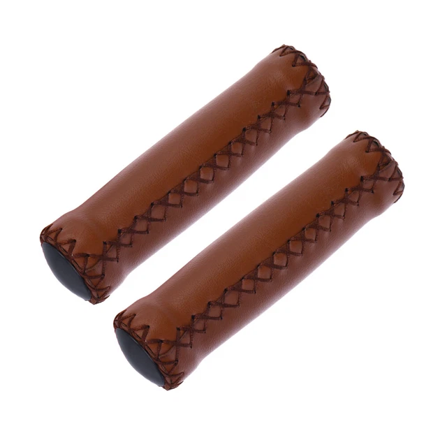 1 Pair PU Leather and Rubber Beach Cruiser Mountain Bike Bike Handlebar Grip