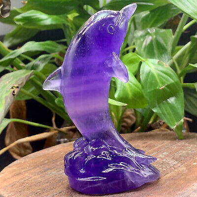 173G Natural colorful fluorite dolphins Quartz Crystal Hand Carved Healing