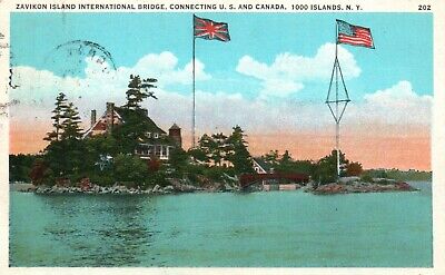 Thousand Islands, NY, Zavikon Island International Bridge,Vintage Postcard a3641