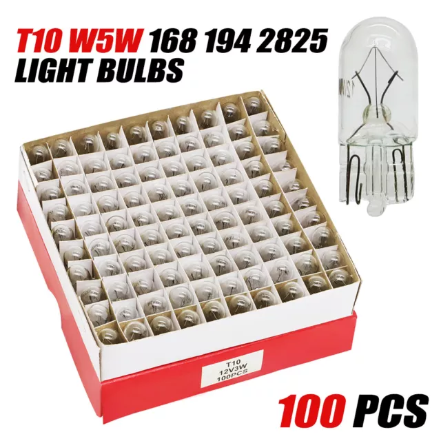 Bulk Box of 100 194 T10 Clear Wedge Incandescent Instrument Panel Light Bulbs 3W 3