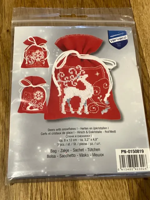 Vervaco CHRISTMAS REINDEER WITH SNOWFLAKES Cross Stitch 3 Bags - Brand New