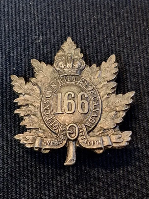 166Th Canadian Expeditionary Force Cef Cap Badge White Metal Genuine Ww1