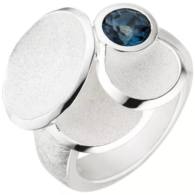 JOBO Damen Ring 925 Sterling Silber matt eismatt 1 Blautopas blau RW: 58