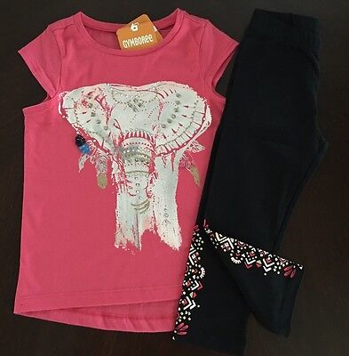 NWT Gymboree Girl Safari Twirl Elephant Tee & Black Capri Leggings Outfit 4 5 6