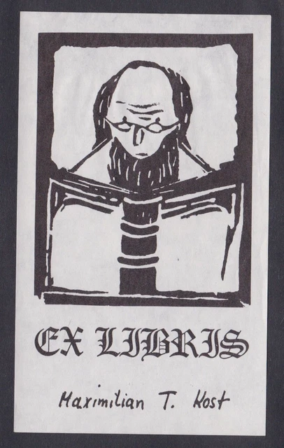 Exlibris für Maximilian T. Kost / lesender Mann man reading Brille glasses