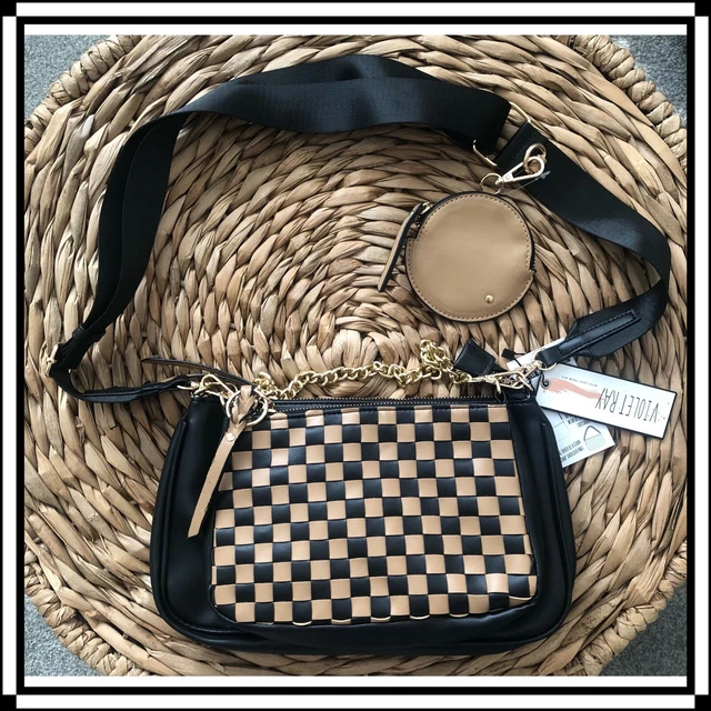 NWT VIOLET RAY black brown checkered crossbody purse 19.99