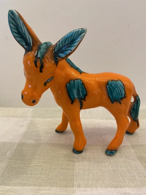 Vintage Trentham pottery colin Melbourne orange and turquoise donkey