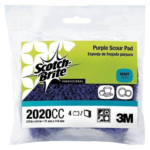 SCOTCH-BRITE Scouring Pad, 4-1/2" L x 3" W, Purple, PK4 , 2020CC