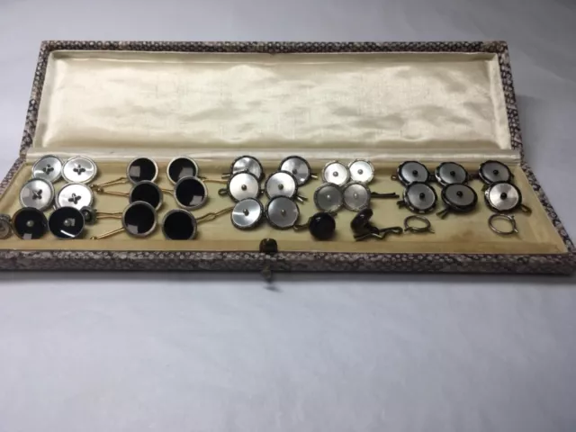 antique Art Deco LOT mismatched sets sterling mother of pearl cufflink button