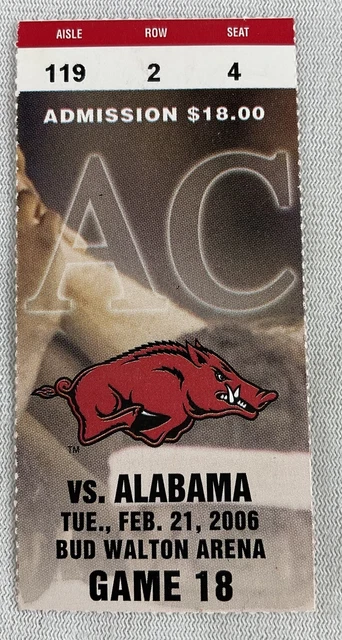 2006 02/21 Alabama at Arkansas Basketball Ticket-Ronald Steele 29pts