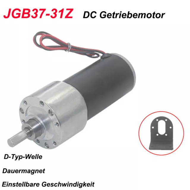 DC Getriebemotor 12V 24V Hohes Drehmoment Motor 10-1270RPM Umkehrbar JGB37-31Z