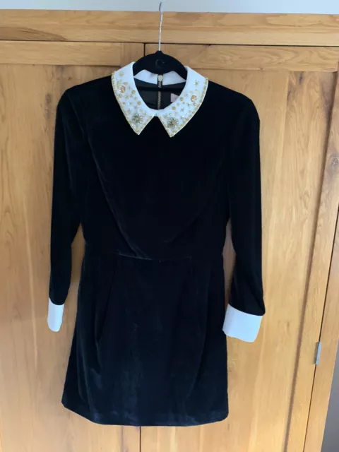 NEW TED BAKER Sharali Velvet Dress with Embellished collar Sz 3 4