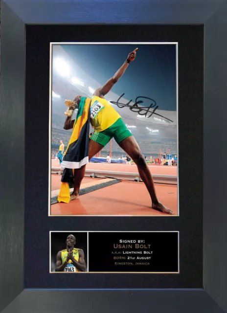 #267 USAIN BOLT Olimpiadi Riproduzione Autografo Firmata Stampa Fotografica A4