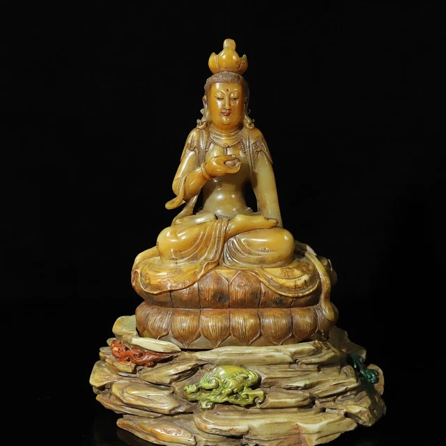 Chinese Exquisite Handmade Guanyin carving Shoushan Stone Statue