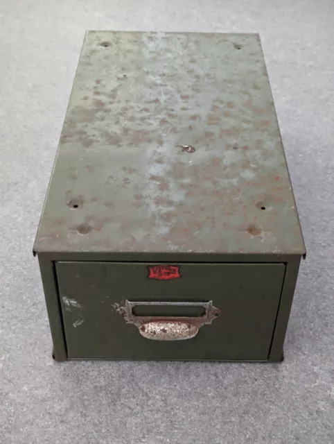 Vintage Veteran Series Green Metal Index Filing Drawer with divider slide Used