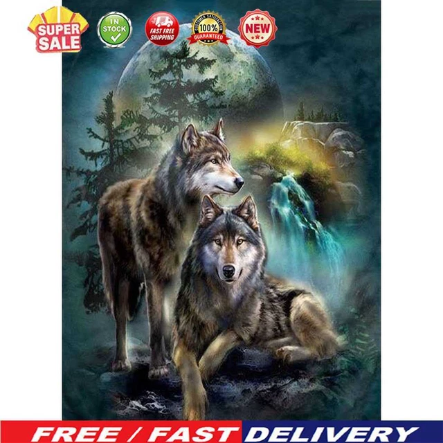 (DE3039) 5D HAZLO TÚ MISMO Taladro completo Diamante Pintura Lobo Nocturno Punto de Cruz Bordado K