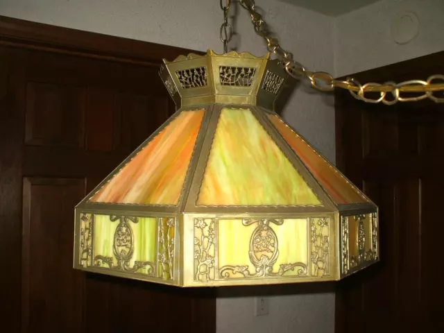 Old Sarama Leaded Slag Hanging Ceiling Light