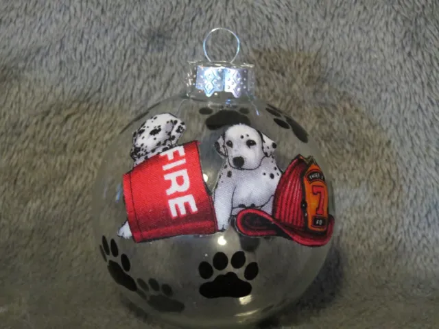 Hand Made Dalmatian Fire House Firefighter Dog 3" Glass Christmas Ornament/Ball