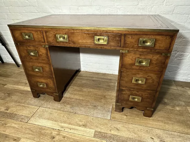 Military Campaign Leather Top Pedestal Desk With Chair . Free Delivery Available
