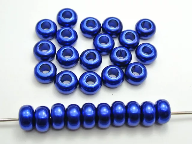 100 Royal Blue Acrylic Faux Pearl Rondelle Spacer Beads With Large 5mm Hole