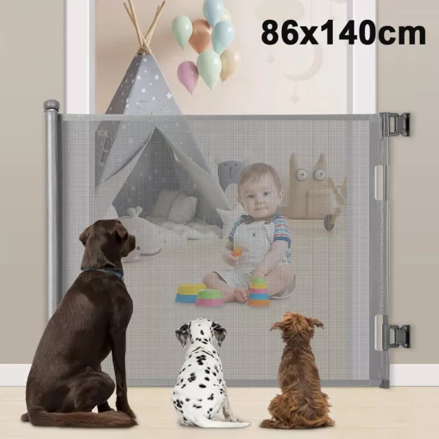 Indoor Retractable Pet Dog Gate Safety Guard Folding Baby Child Stair Isolation