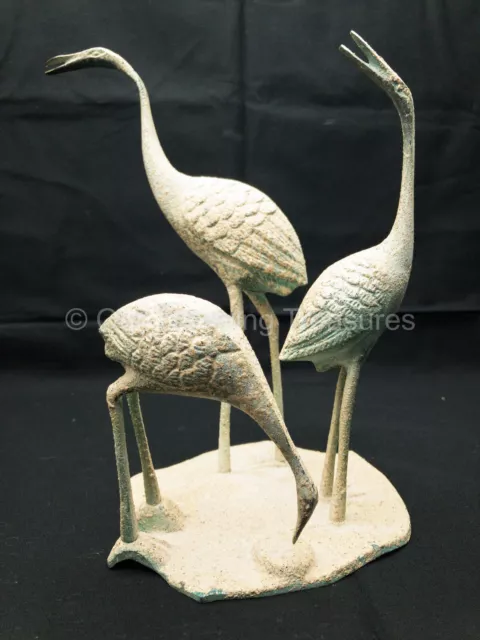 Crane Family Coastal Bird Sculpture Nautical Beach Heron Ibis Statue Iron 9"H