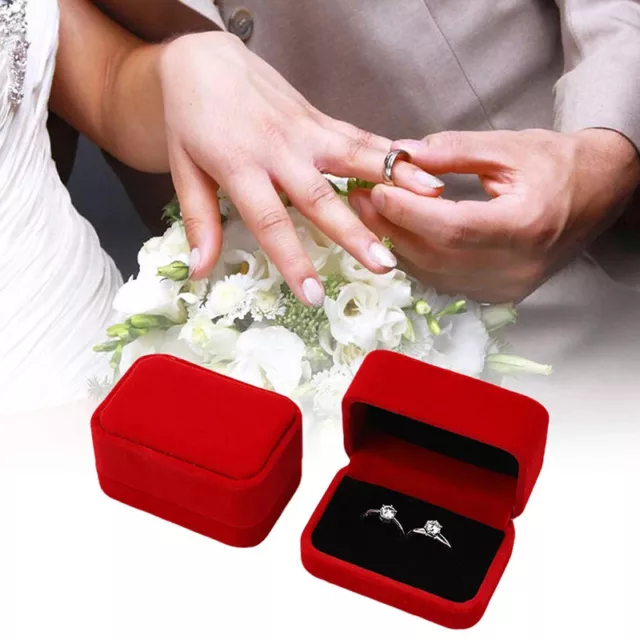 Square Velvet Couple Double Ring Box Jewelry Case Storage Organizer Gift 'EL