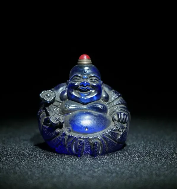 Chinese Old Coloured Glaze Handmade Exquisite Maitreya Buddha Snuff Bottle