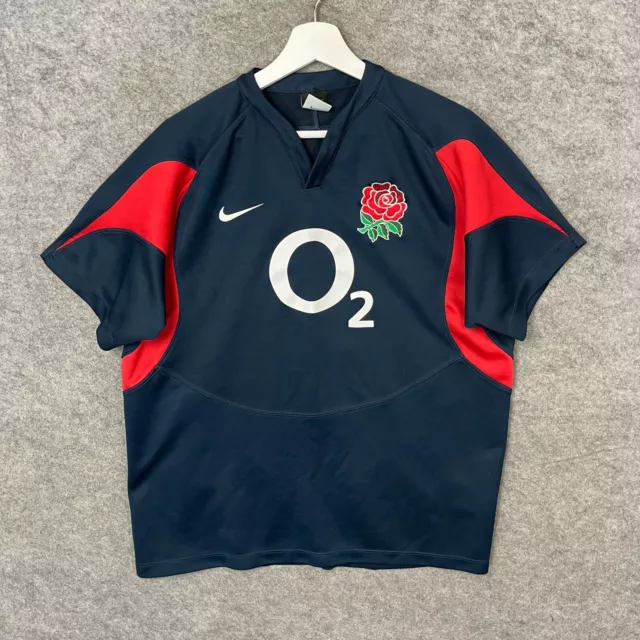 ENGLAND RUGBY SHIRT Mens Large Blue Nike Away Union Vintage Jersey