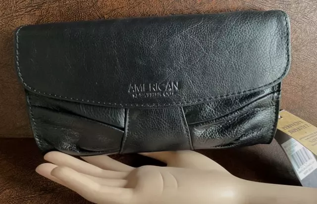 NWT American Leather Co. Miles Leather Clutch Pleated Black Vintage Reg $95