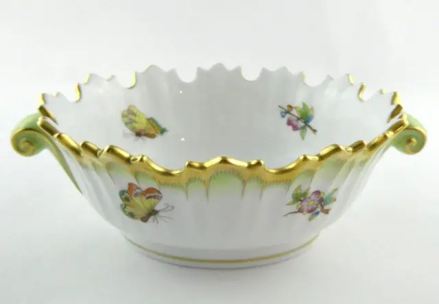 Herend Queen Victoria Green Border Oval Open Candy Dish