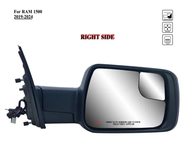 Passenger Right Side Door Mirror Power and Heated for 2019 to 2024 RAM 1500