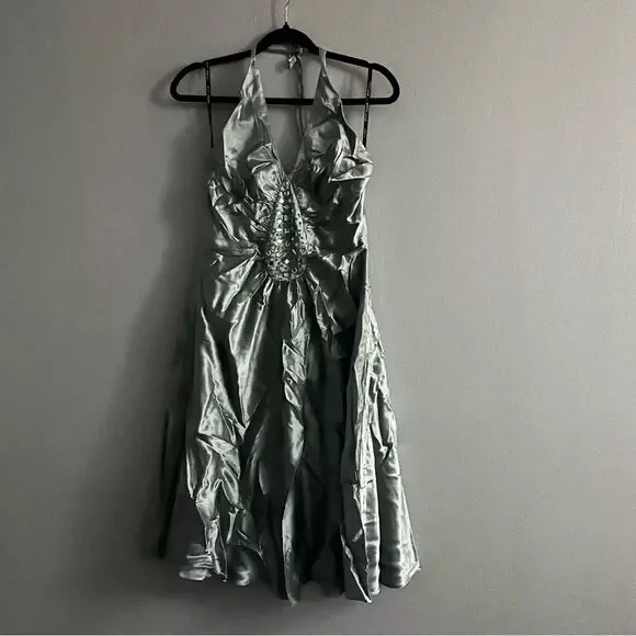 Betsey Johnson Womens Silver evening silk beaded Detail dress size 10