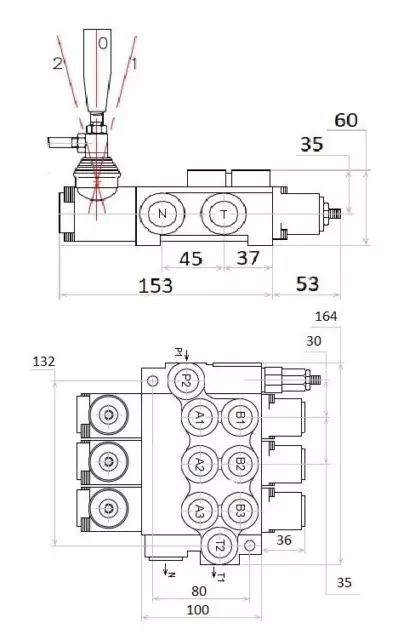 3 Spool Hydraulic Directional Control Valve 11gpm 40L 1x Single 2x Double Acting 3