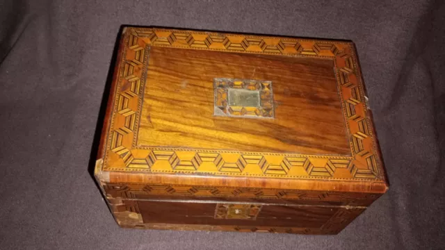 *Restoration Project* Antique Inlaid Marquetry Veneer Wooden Walnut Box