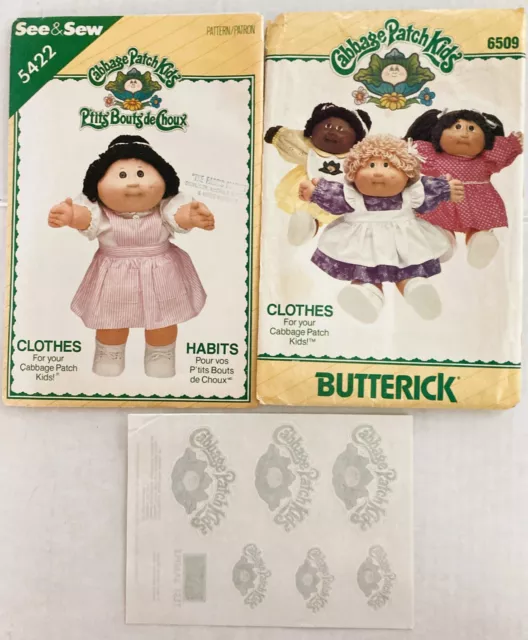 2 Cabbage Patch Sewing Patterns Butterick 6509 & 5402  UNCUT + Iron On Appliques
