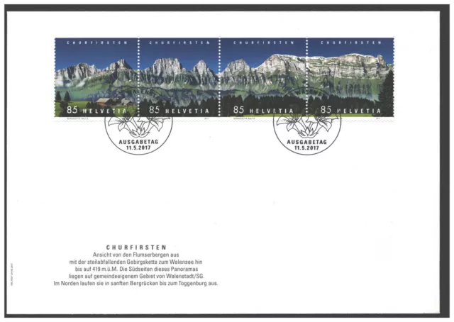 Schweiz 2017 - Mi. 2487 - 2490 "Churfirsten im 4er Streifen" auf FDC